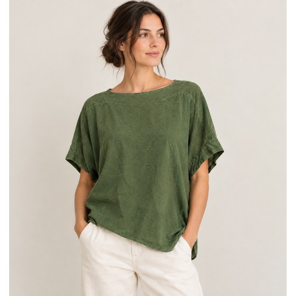 Splendid Cashmere Blend Dolman Sleeve Knit Top Olive Green Medium
